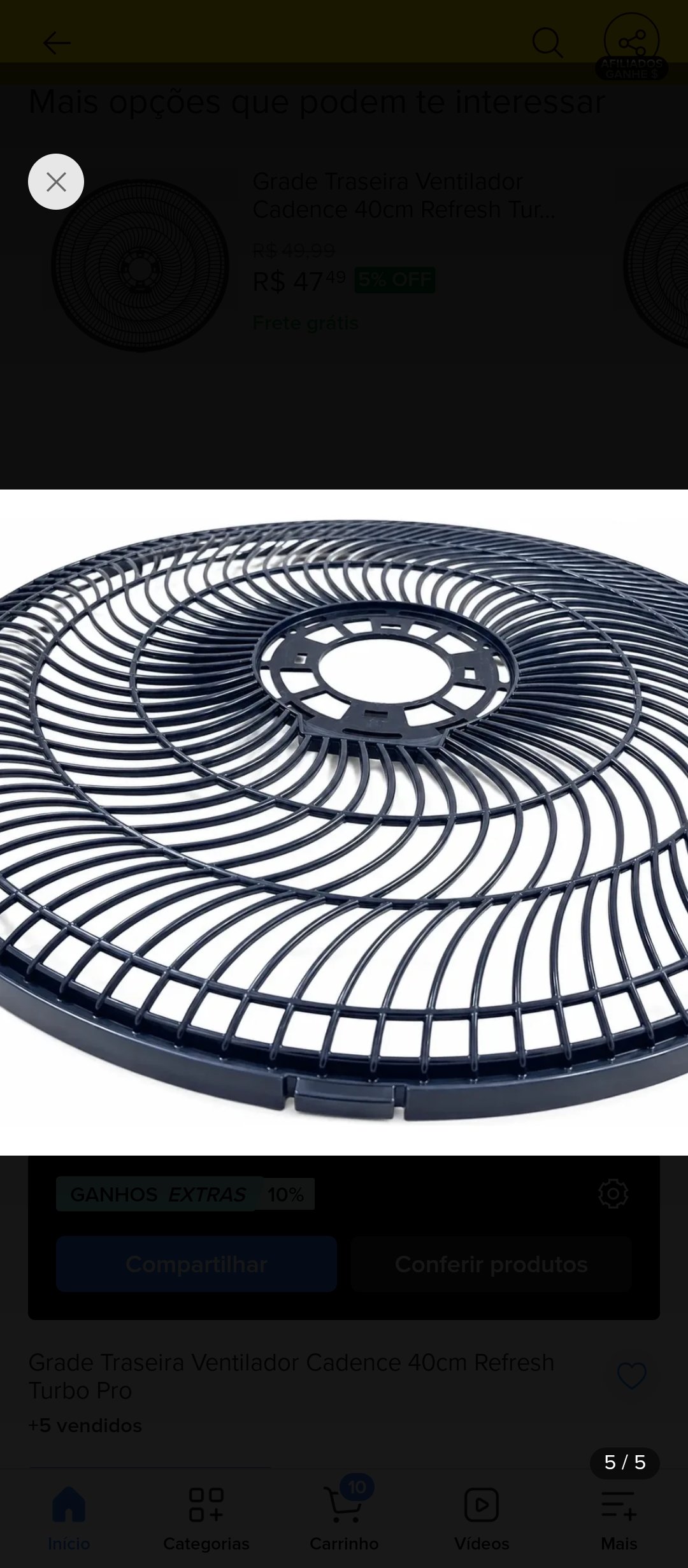 Grade de trás do ventilador Cadence 40 centímetros preto
